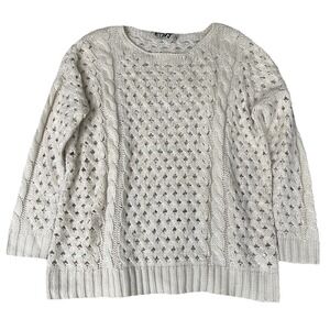 Envy‎ Sweater Womens S M Cream Neutral Open Knit Boho Chic Coastal Beach